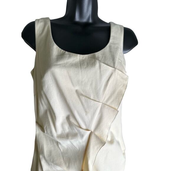 Etcetera Minimalist Pleated Foldover Detail Tank Sleeve Mini Dress Size 2 Cream - Picture 3 of 13